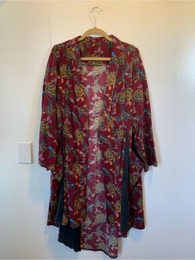 Handmade Floral Burgundy Open-Front Women's Duster Cardigan